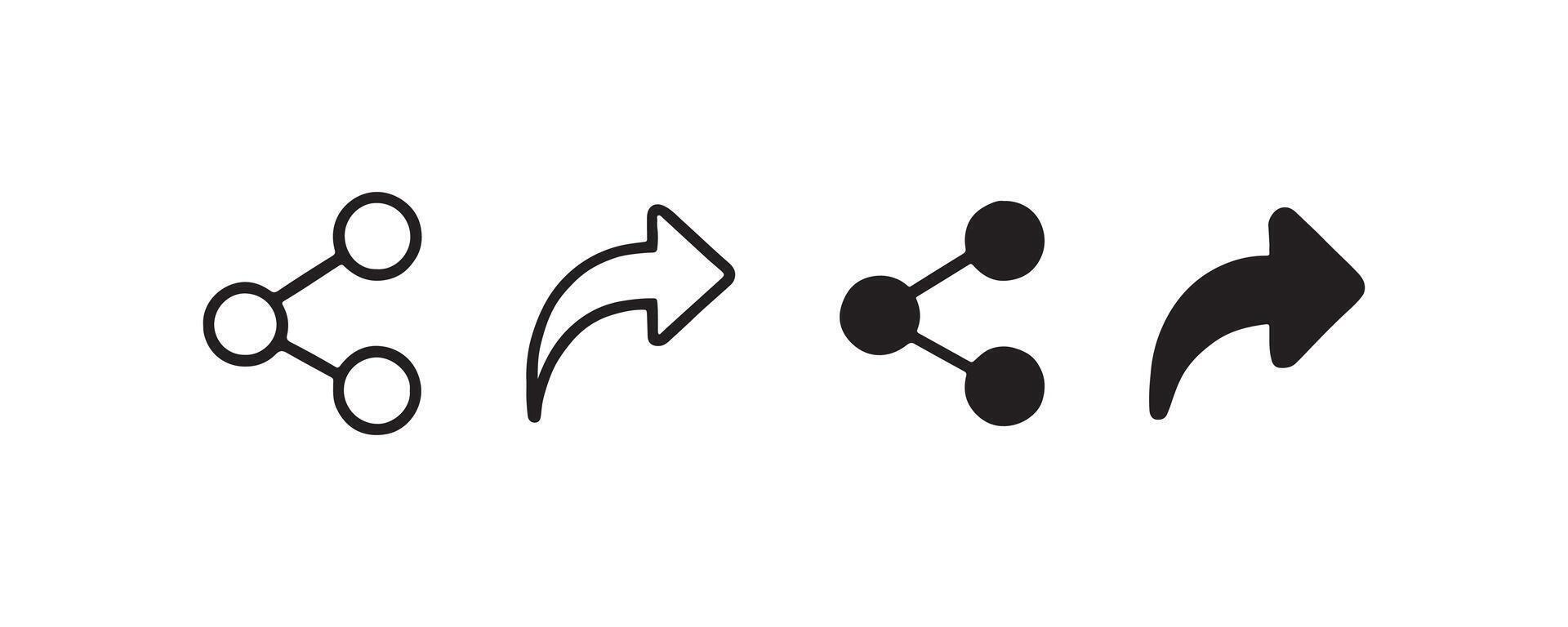 Set of diverse share and forward icons in black and white design. vector