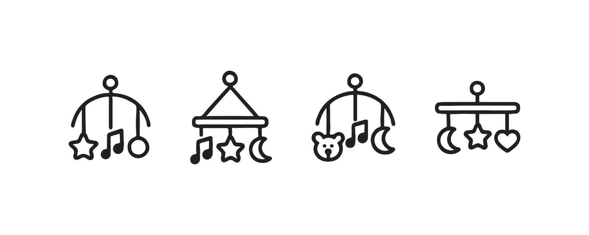 Minimalist baby mobile designs music, stars, moons, and bears. vector