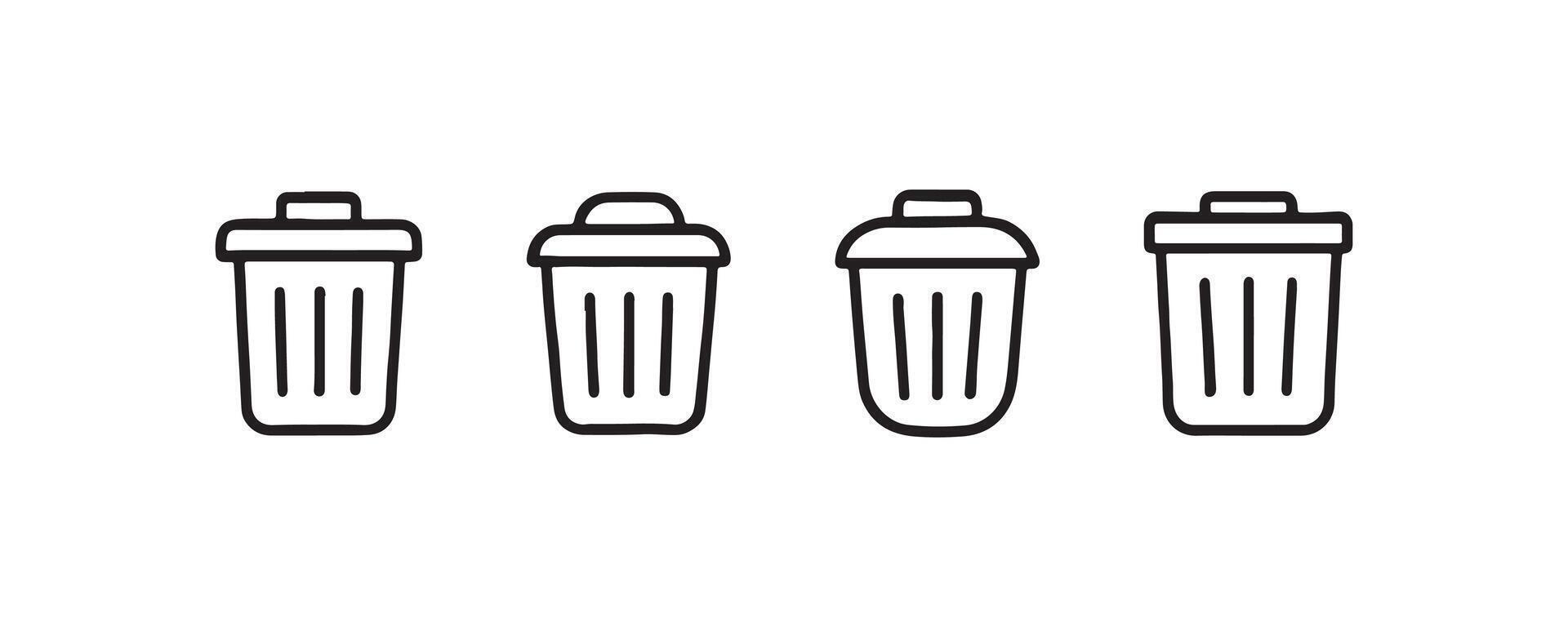 Minimalist black line art trash bins on white background. vector