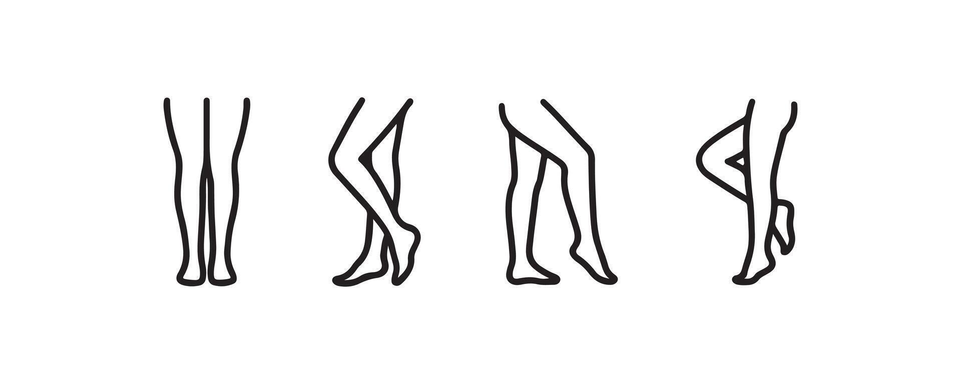 Minimalist line art of human legs in various poses. vector