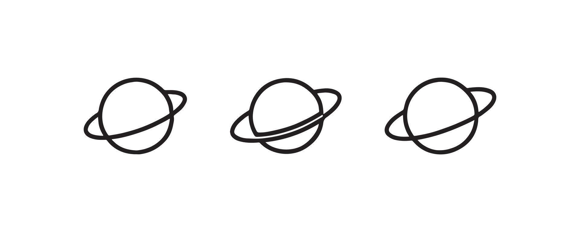 Minimalist black and white planet line art with rings. vector