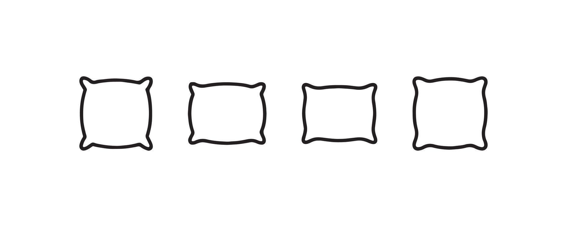 Simple icon set of four black outlined pillows on plain background. vector