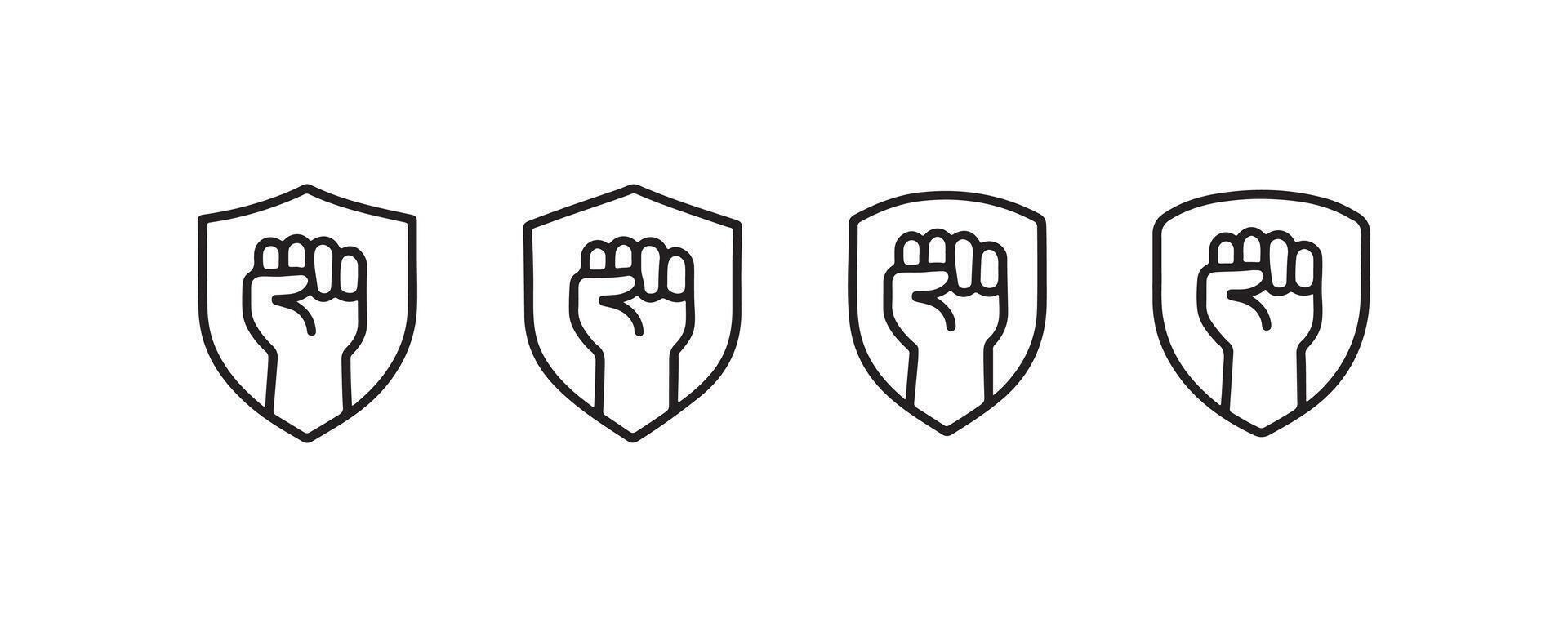Black power fist icon in shield design for empowerment and resistance. vector