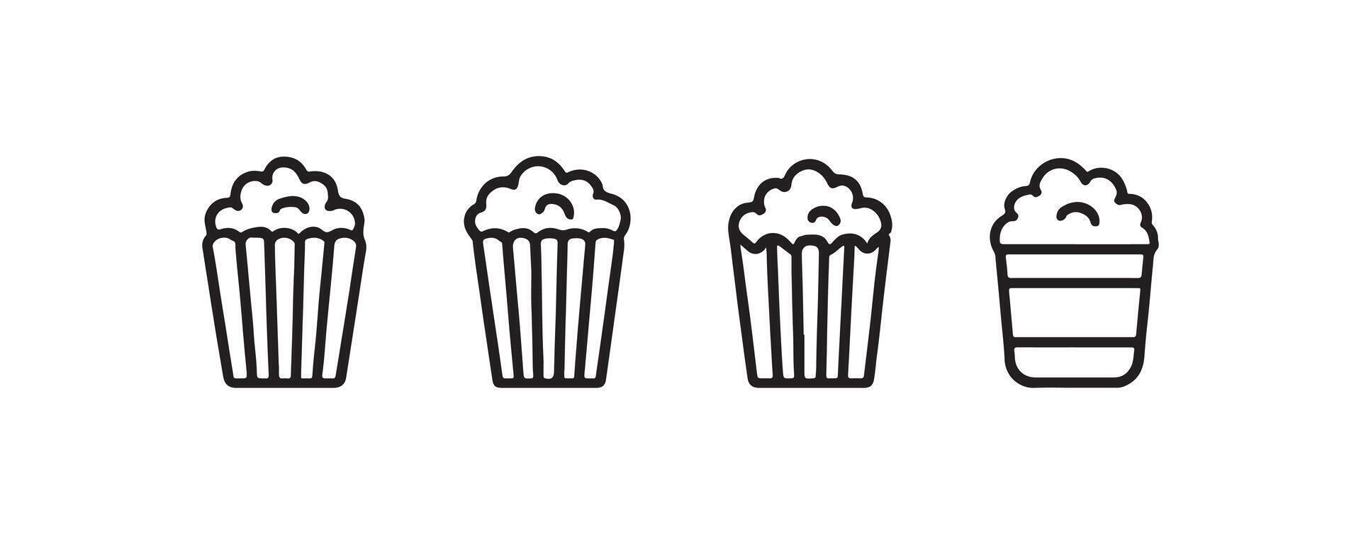 Popcorn icons set minimalist black and white line art vector