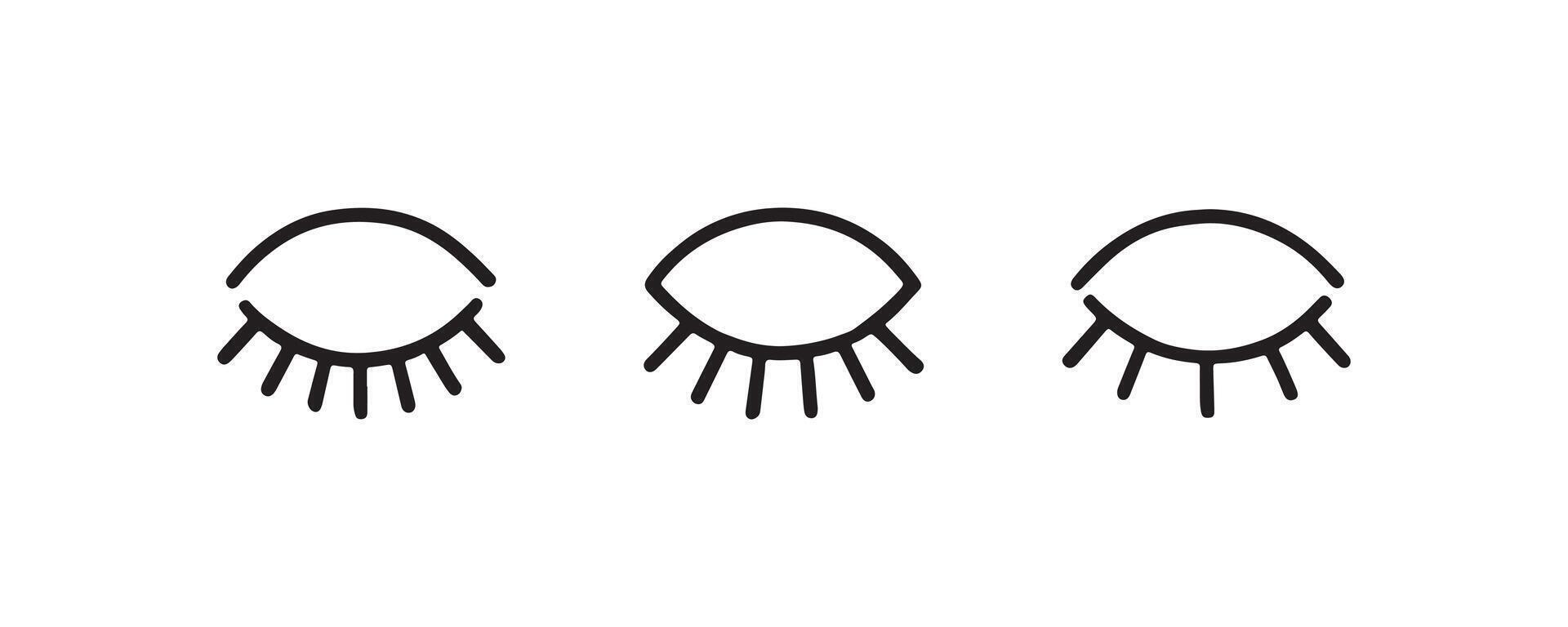 Minimalist black line art eyes with eyelashes on white background. vector