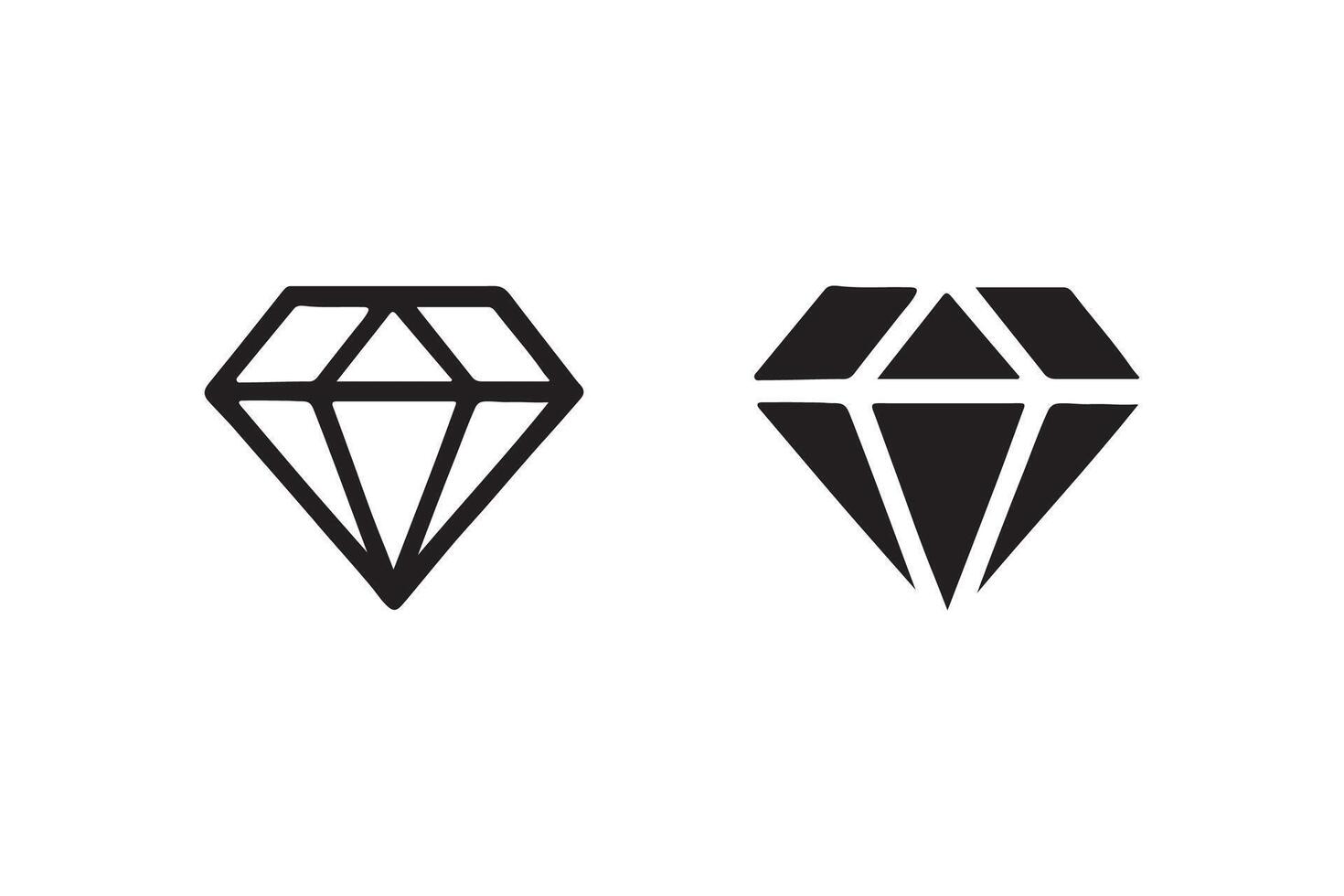Diamond gemstone icons in flat and outline styles vector