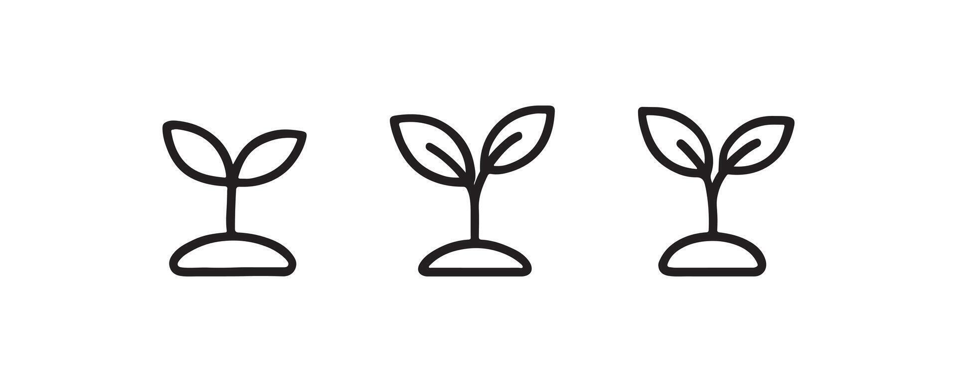 Simple illustration of three seedlings with leaves. vector
