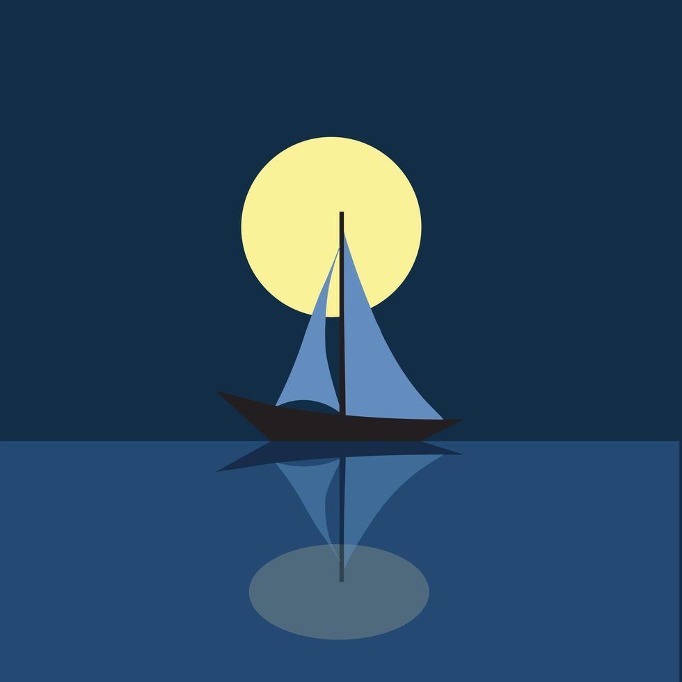 Moonlit sailboat reflection on the water vector