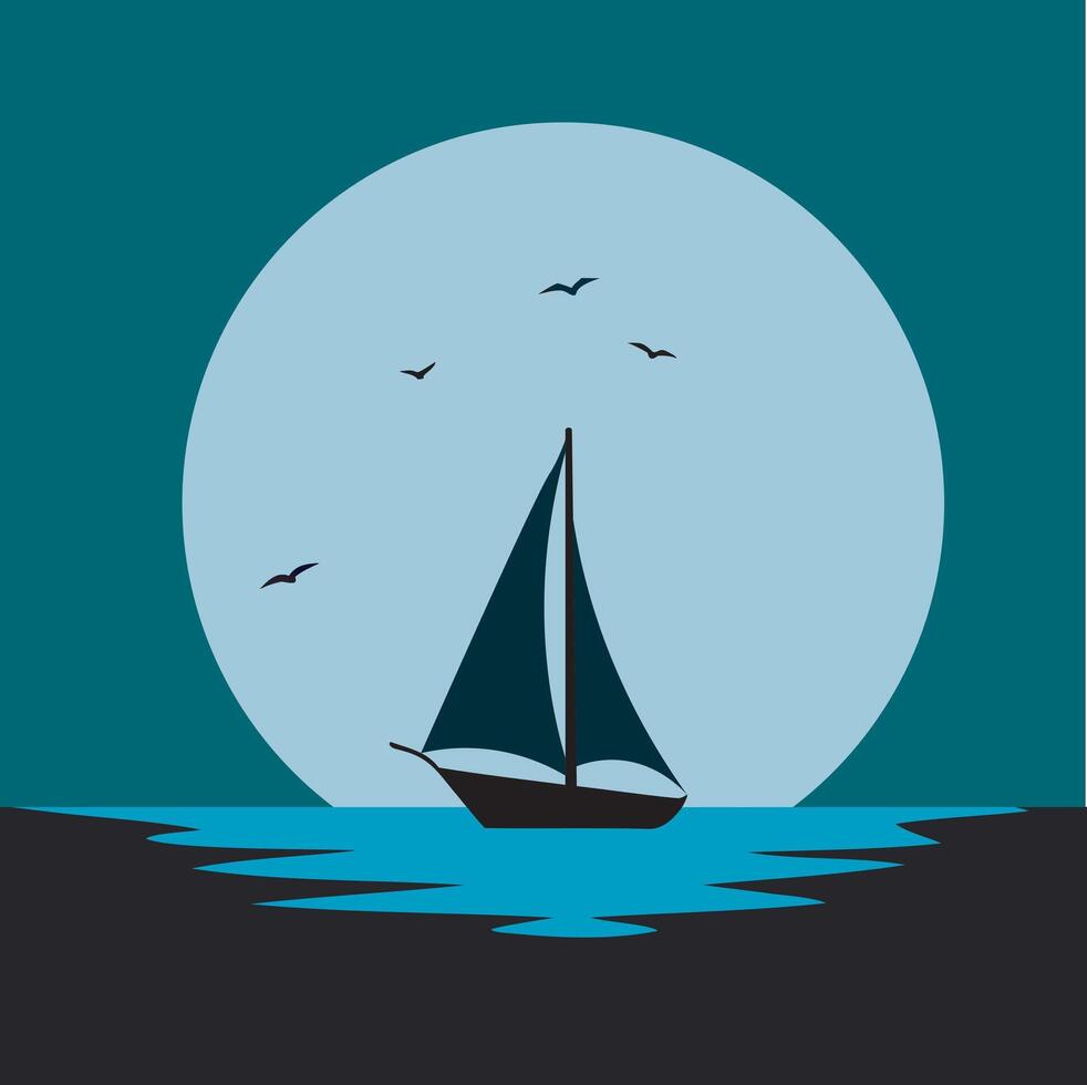 Fullmoon sailing scene with reflections vector