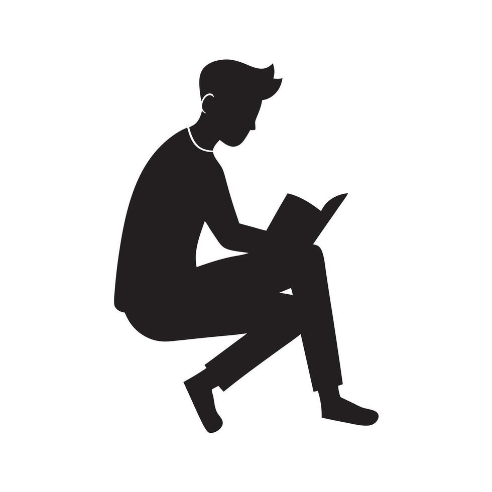 Man Reading Book Peacefully Silhouette vector
