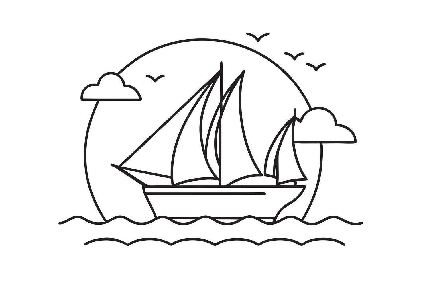 Simplified unset sailing outline artwork vector