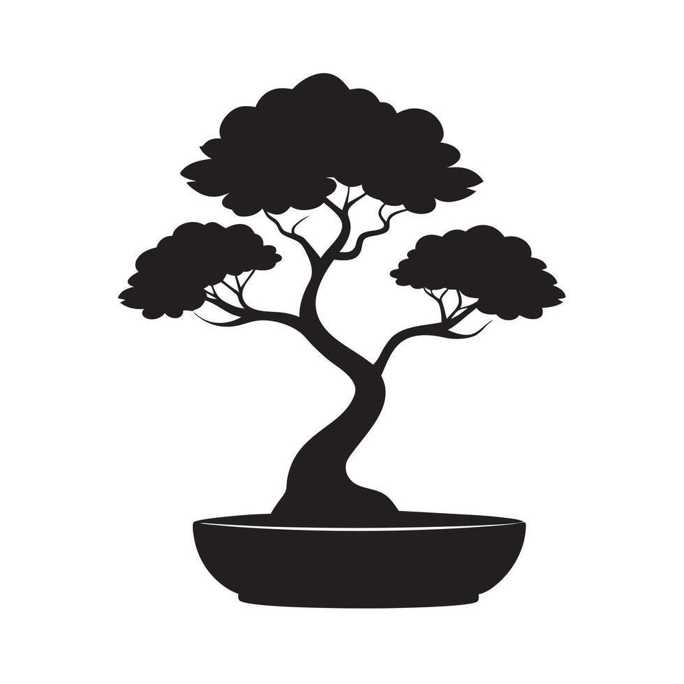 Minimalist Bonsai Art Silhouette vector