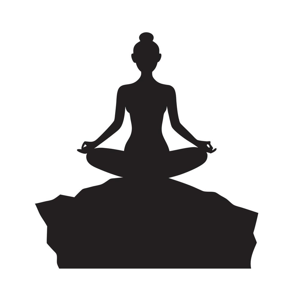 Meditation Woman On Cliff Silhouette vector