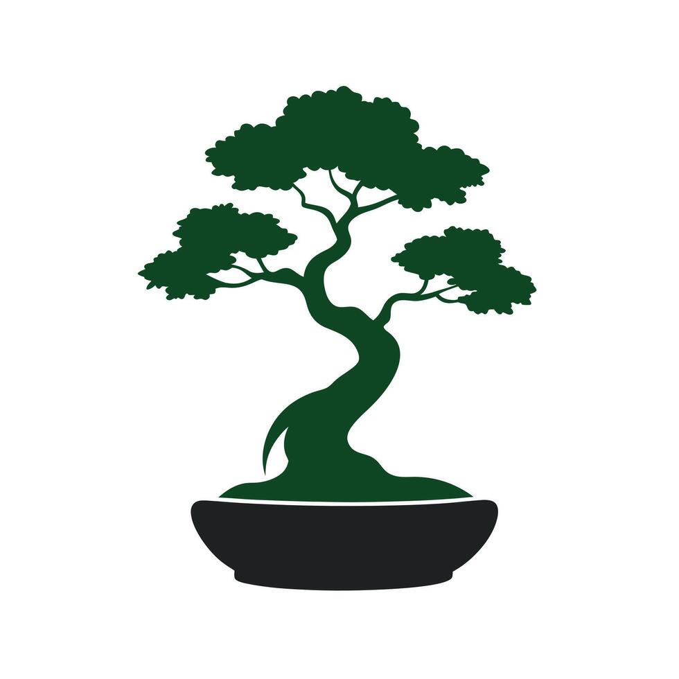 Classic Bonsai Tree Curved Trunk Silhouette vector