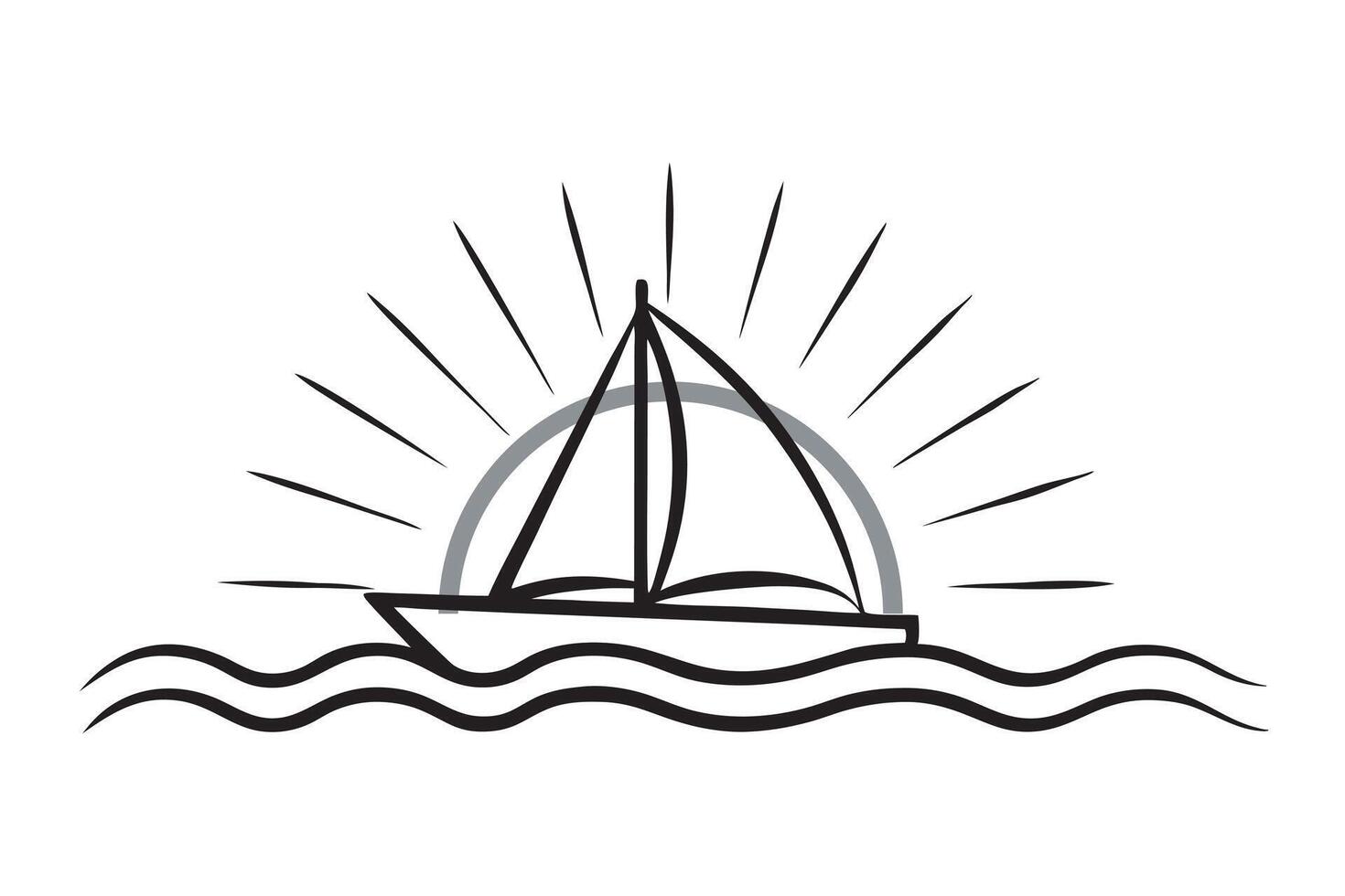 Outlined sunset nautical journey art vector