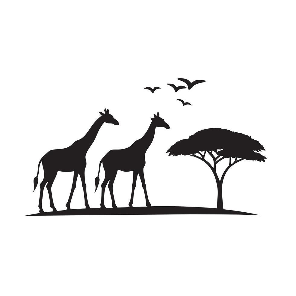 Silhouette Of Giraffes Walking Against Africa vector