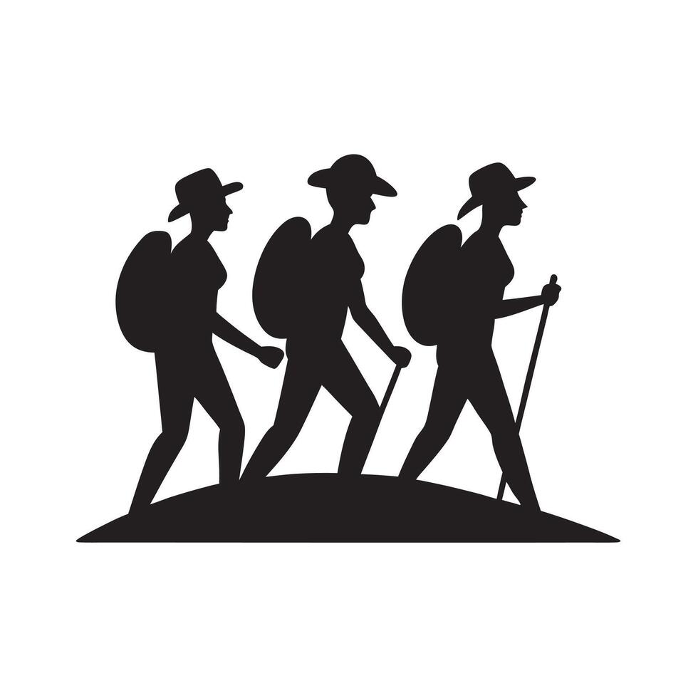 Group Hiking Mountain Trail Silhouette vector