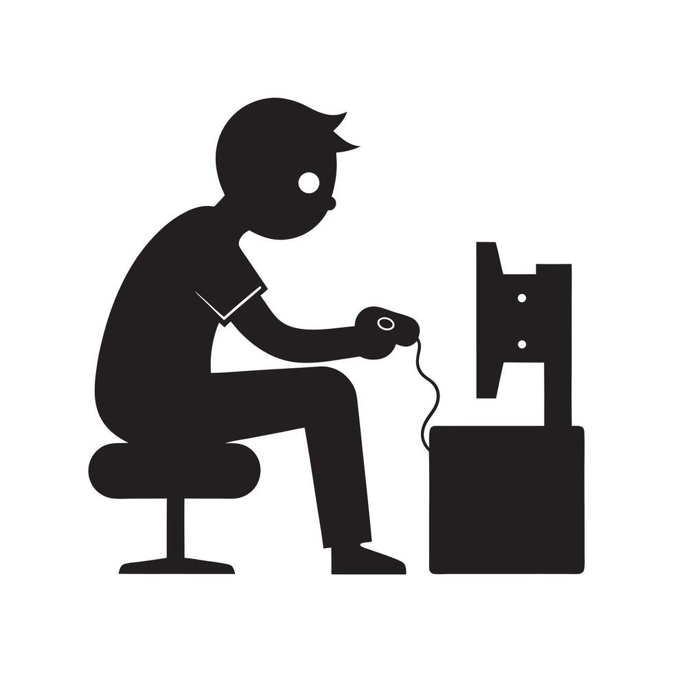 Gamer Playing Console Silhouette vector
