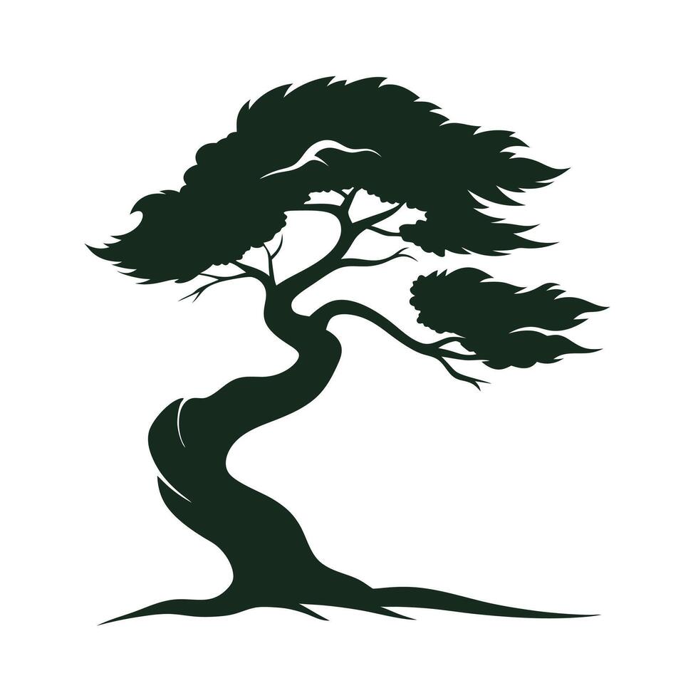 Windswept Bonsai Tree Silhouette vector