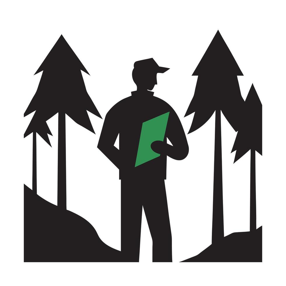 Hiker Exploring Forest Trail Silhouette vector