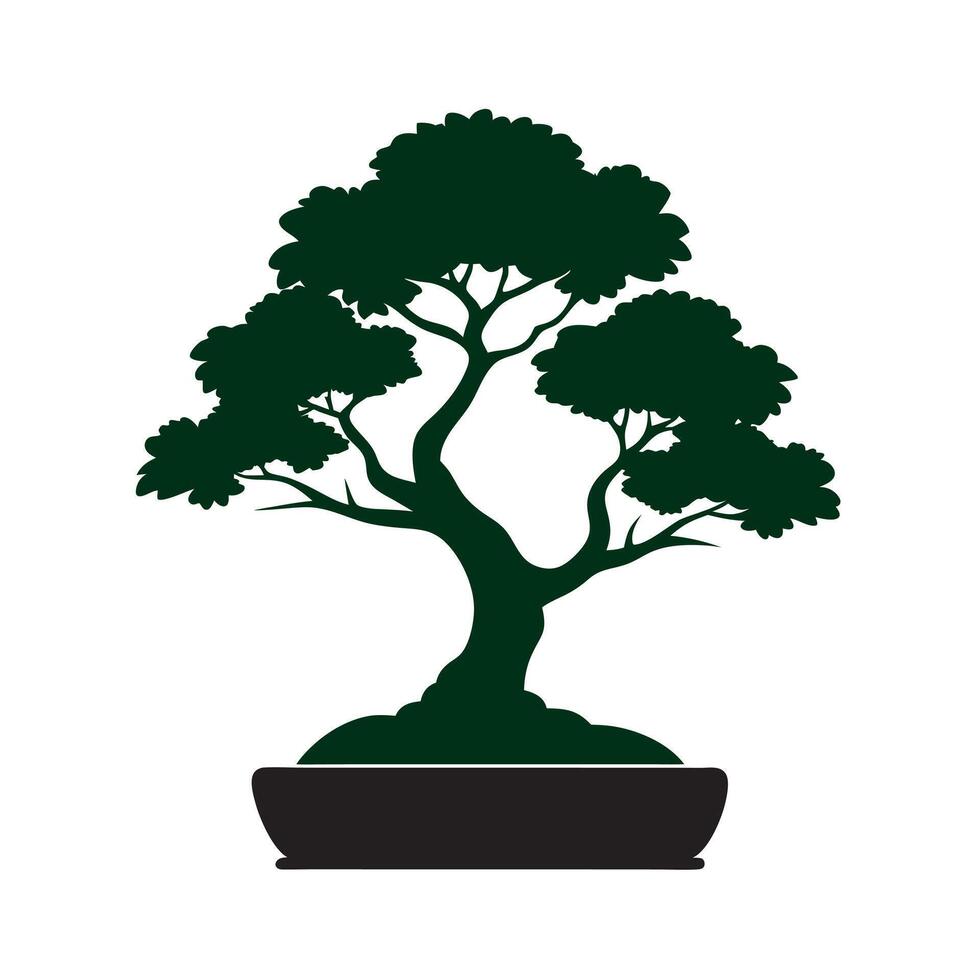 Twin Trunk Bonsai Tree Silhouette vector