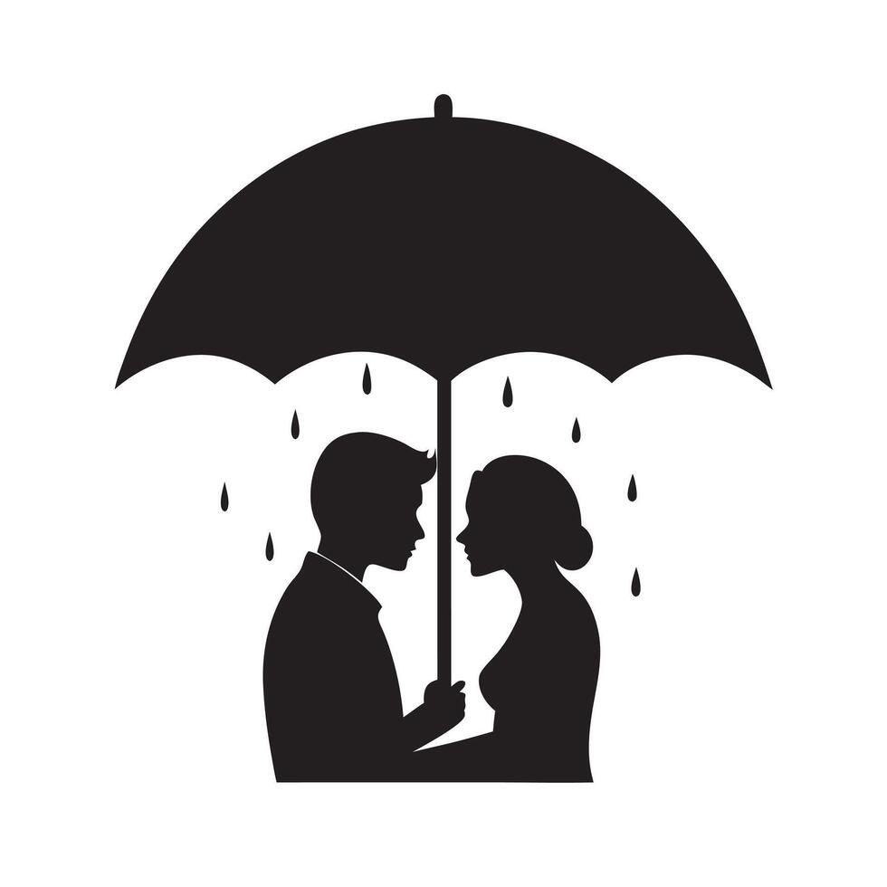 Silhouette Of A Couple Kissing Under Umbrella vector