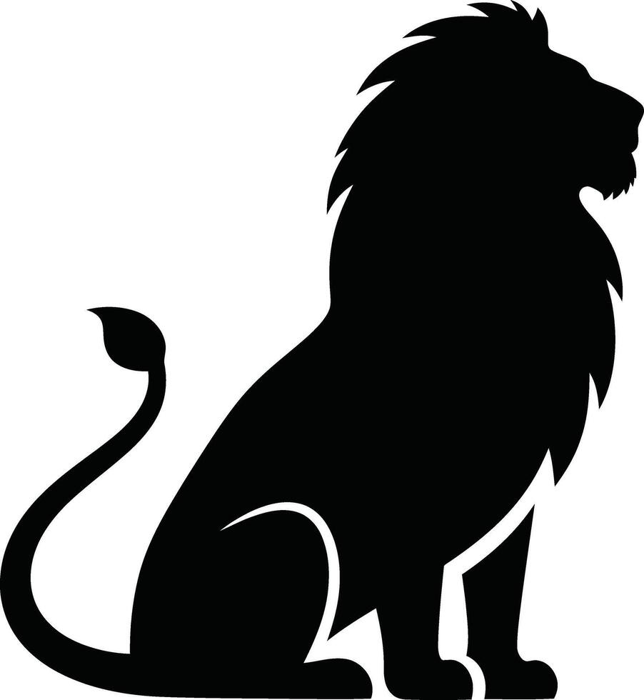 Lion sitting with calm strength, Majestic lion black silhouette vector