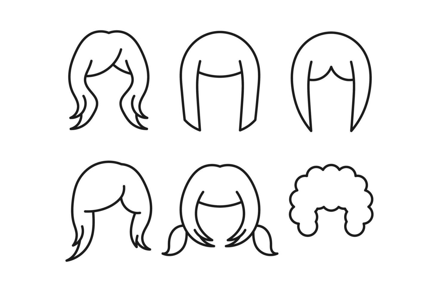 set of wigs various hairstyles outline vector