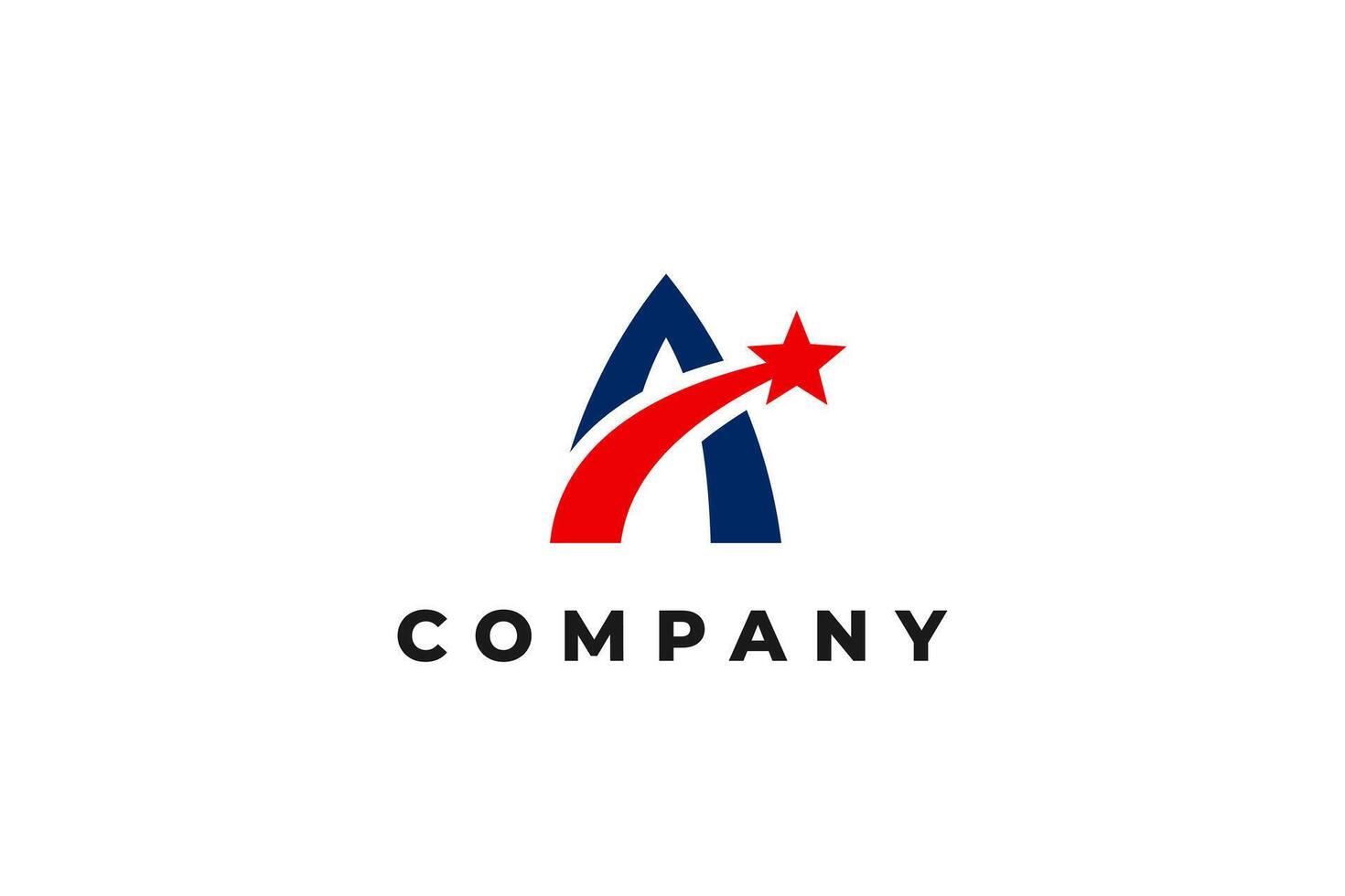 letter a shooting star american usa flag star logo vector
