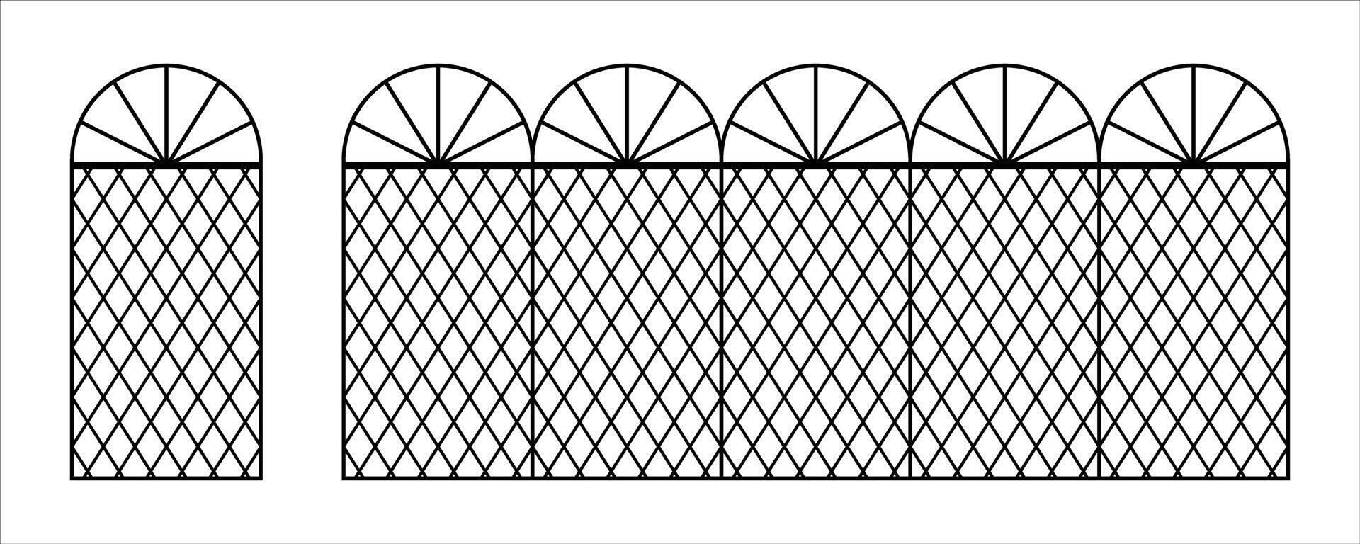 Iron gate for window or door. Vintage graceful vertical grid silhouette. Elegant garden door pattern vector