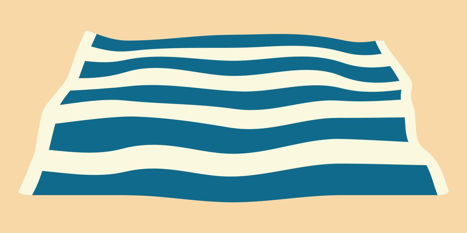 Blue and white striped beach mat curved in perspective vector