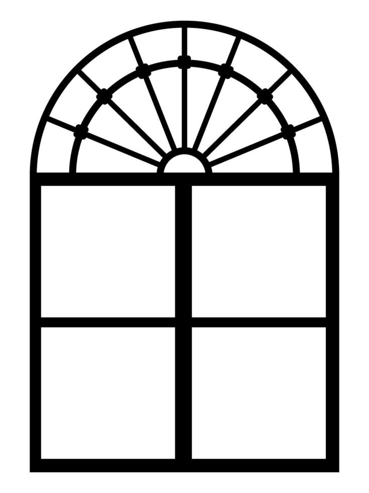 Window frame in elegant style with arch. Silhouette black vector
