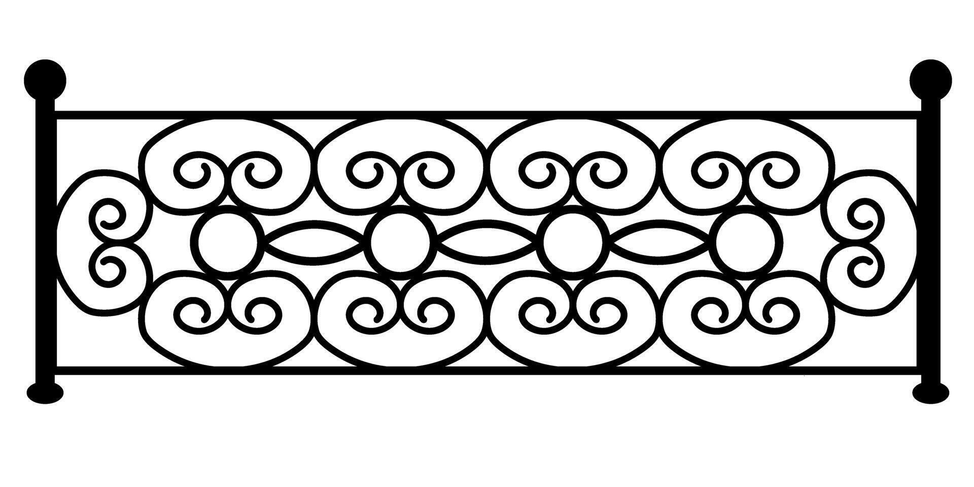 Iron rod fence element. Silhouette with a pattern of curled lines vector