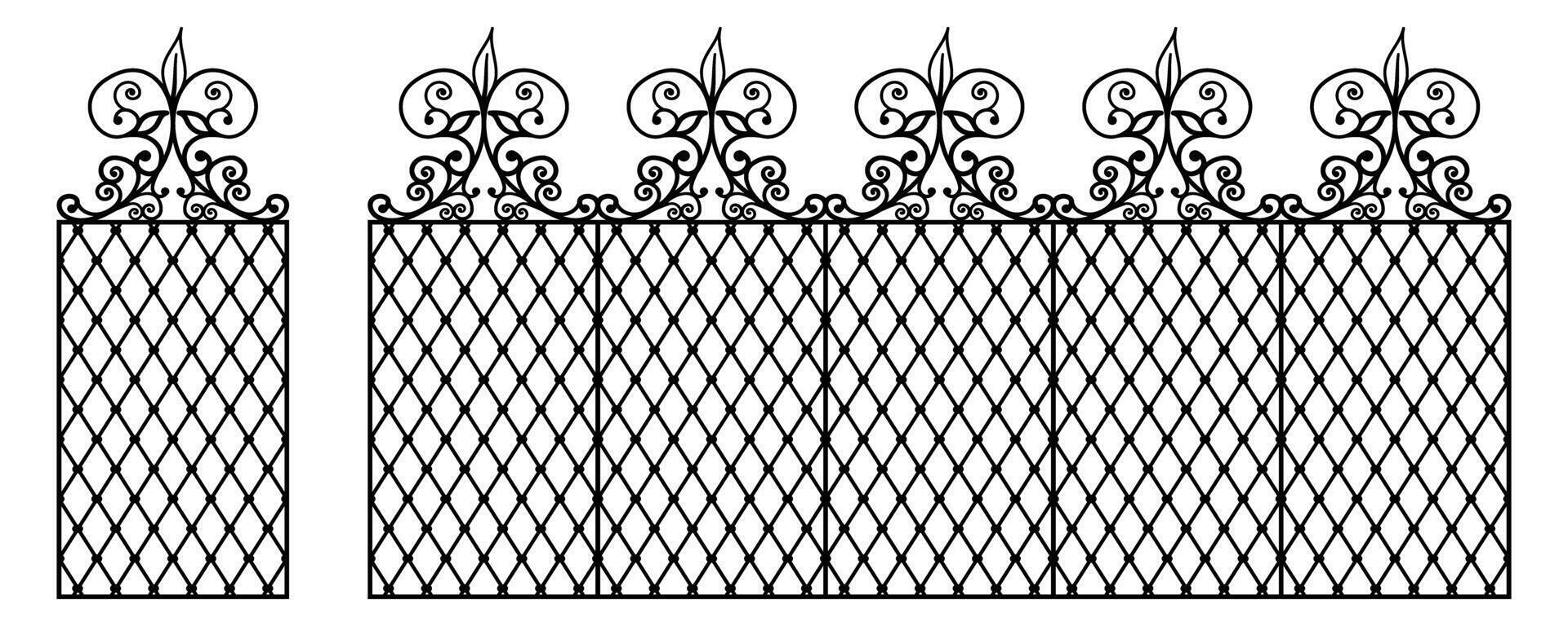 Vintage graceful vertical window grid silhouette. Iron gate door. Elegant garden door pattern vector