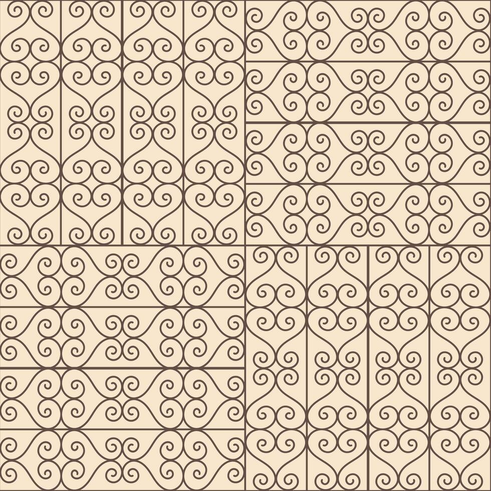 Seamless pattern of squares with a pattern of curled lines vector