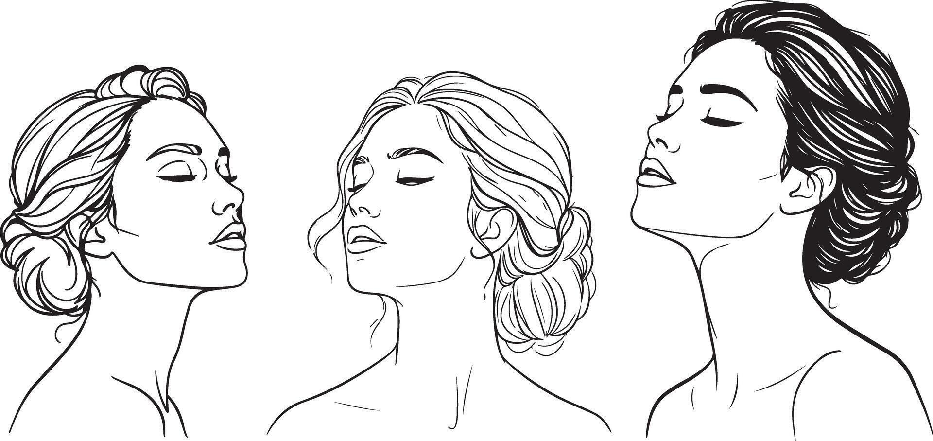 A Minimalist Line Drawing of a Woman in Profile with Graceful Updo and Closed Eyes vector