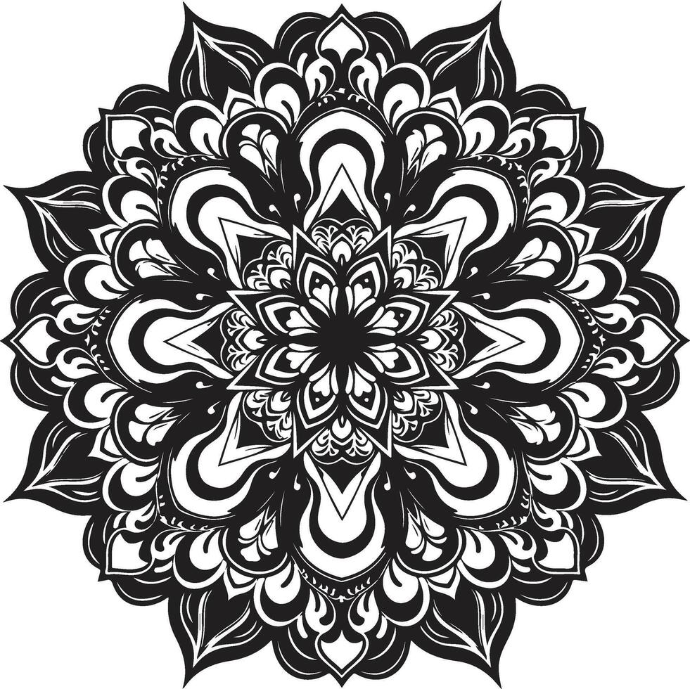 Intricate Black and White Mandala Design with Floral and Geometric Patterns vector