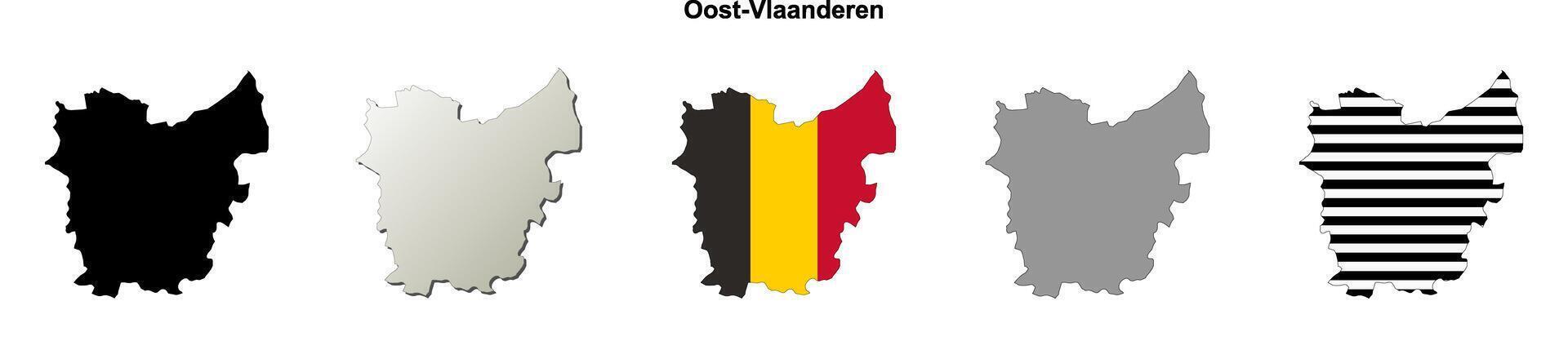 Oost-Vlaanderen province outline map set vector