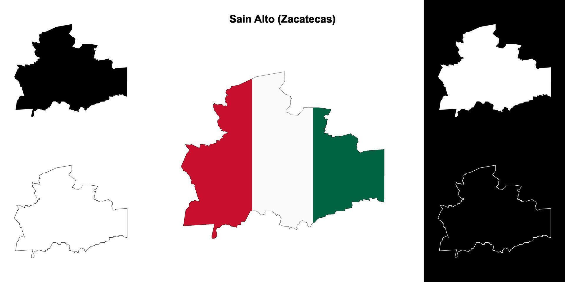 Sain Alto municipality, Zacatecas outline map set vector