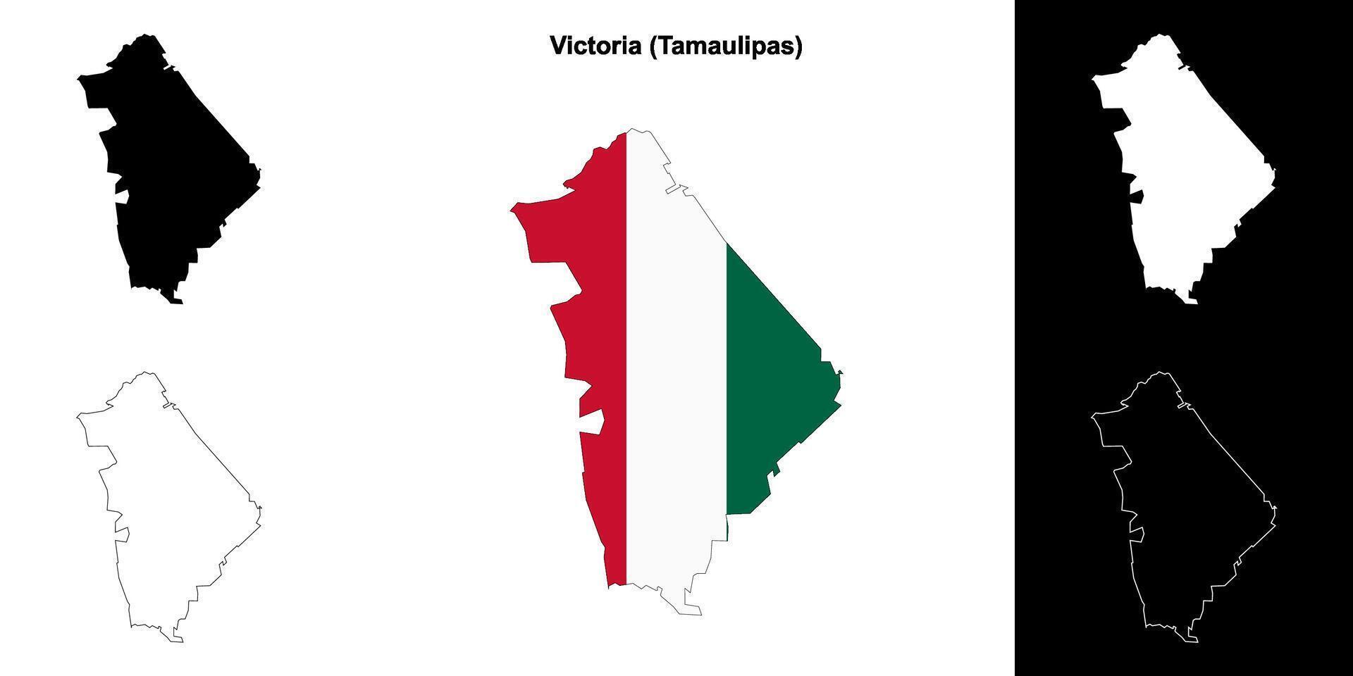 Victoria municipality, Tamaulipas outline map set vector