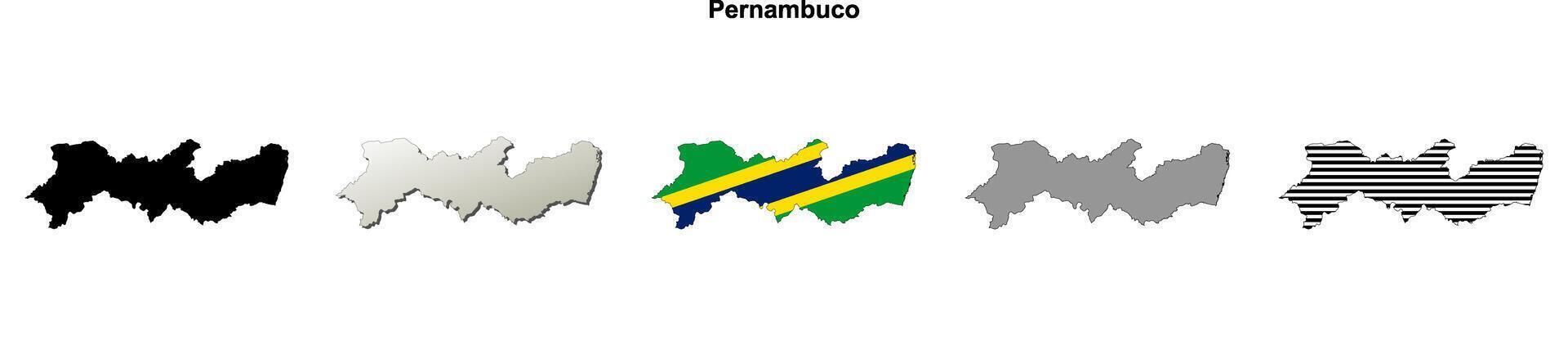 Pernambuco state, Brazil outline map set vector