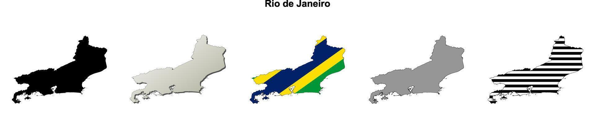 Rio de Janeiro state, Brazil outline map set vector