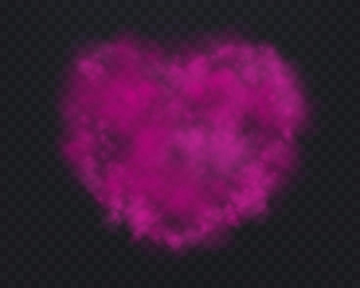 Realistic pink smoke heart or haze on a dark background. Magic fog, vapor. illustration. vector