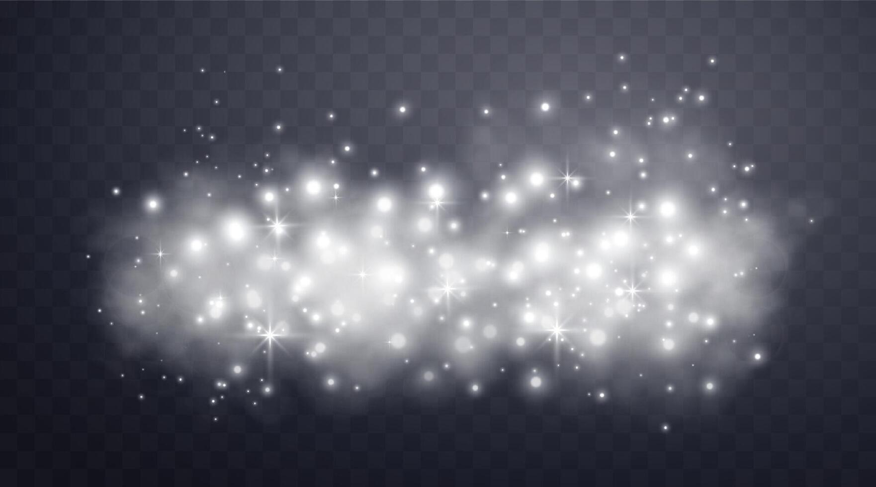 Silver magic sparks and dust stars. Glittering dots, particles, sparkles. Glow flare light effect. Silver luminous points. particles on dark background. vector