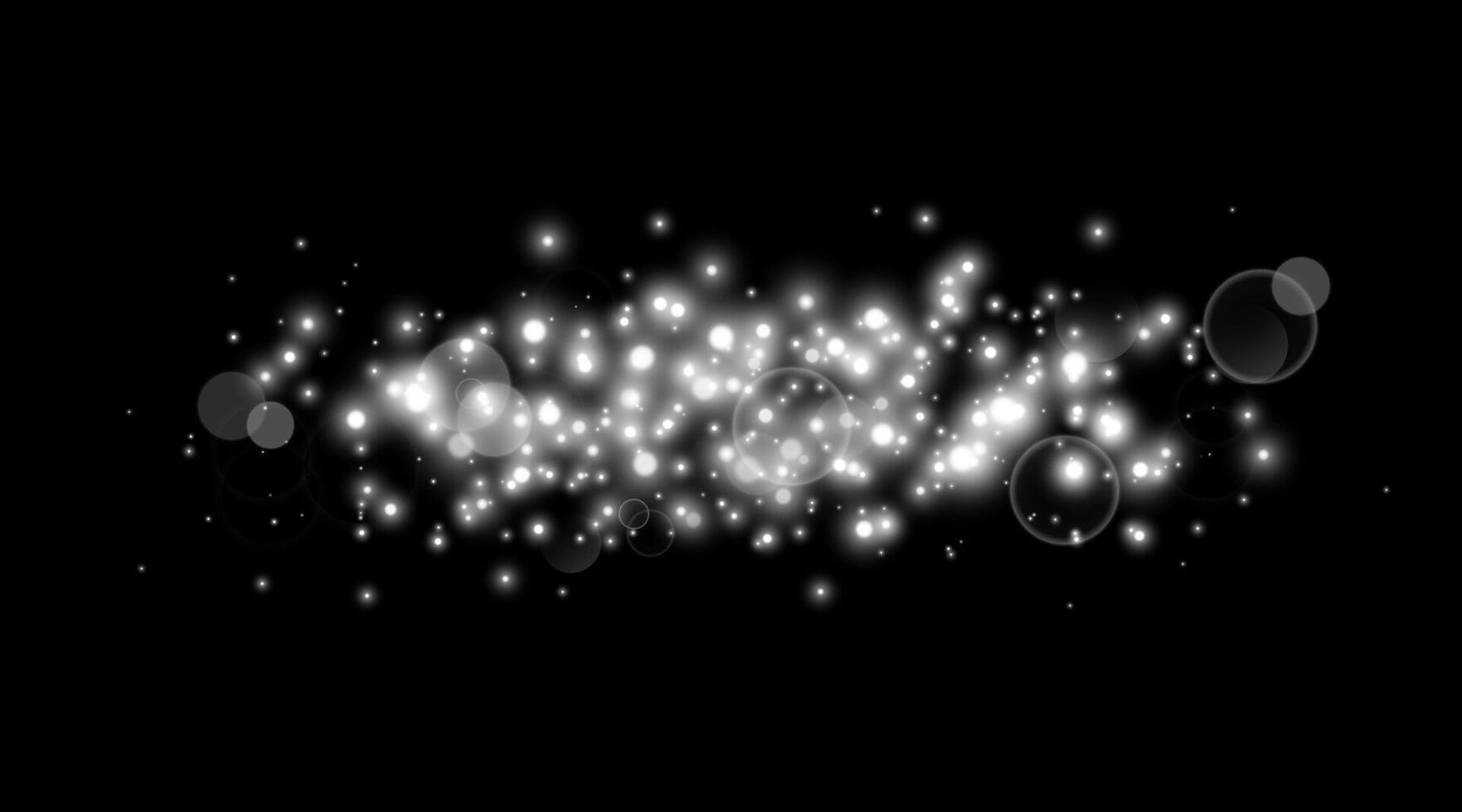 Silver magic sparks and dust stars. Glittering dots, particles, sparkles. Glow flare light effect. Silver luminous points, particles on black background. vector