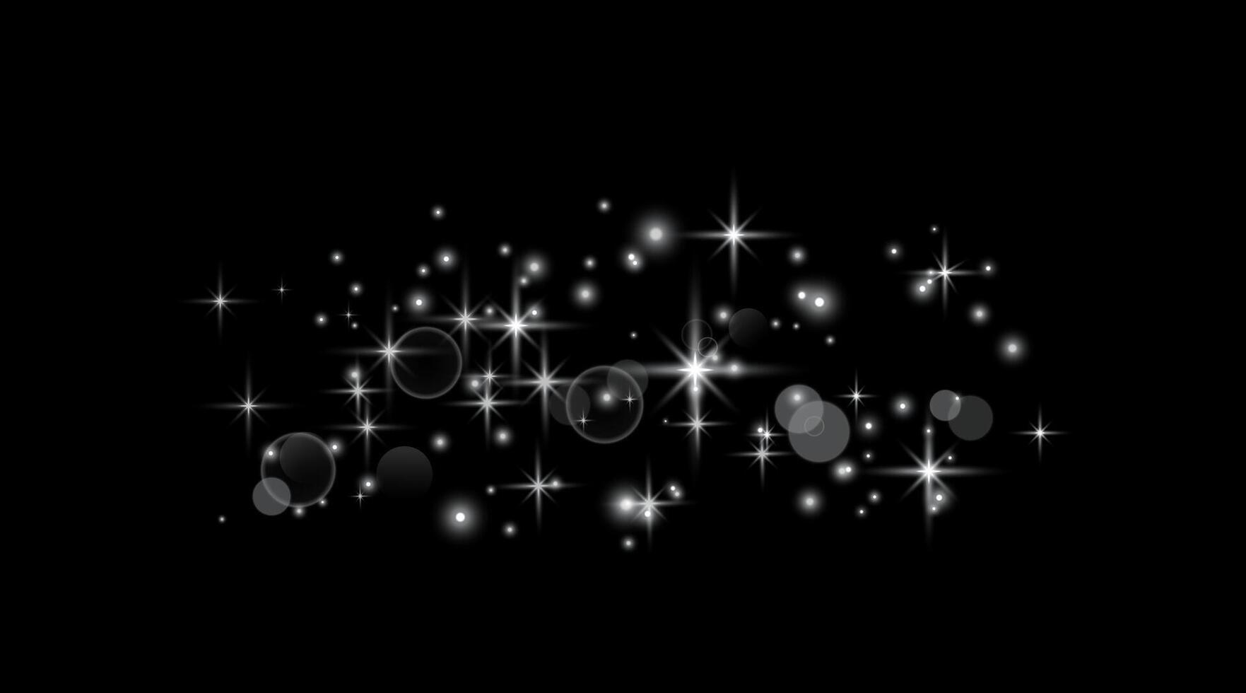 Silver magic sparks and dust stars. Glittering dots, particles, sparkles. Glow flare light effect. Silver luminous points on black background. vector