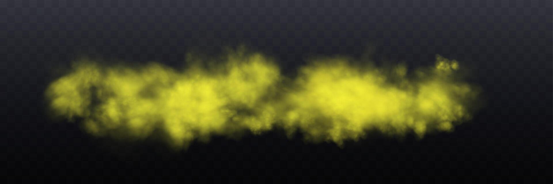 Realistic yellow smoke or haze, overlay effect on a dark background. Hot fire and flame, magic fog, vapor, illustration vector
