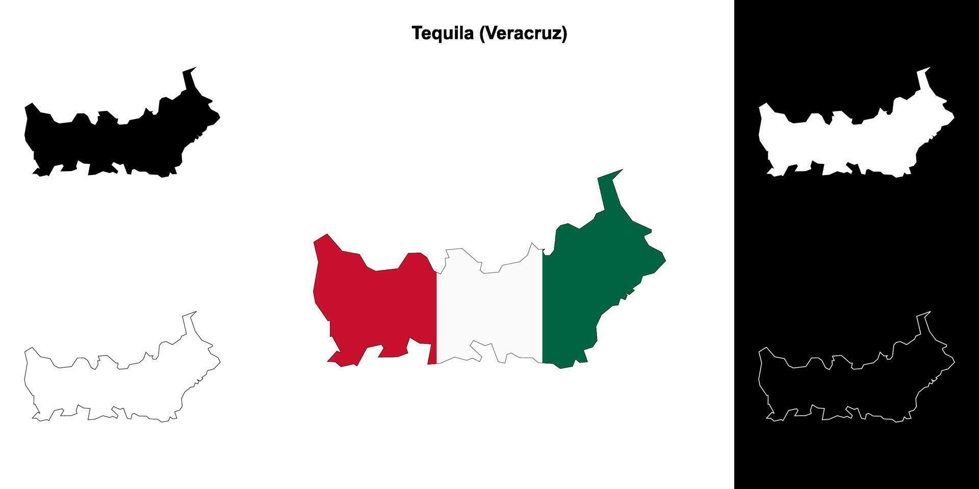 Tequila municipality, Veracruz outline map set vector