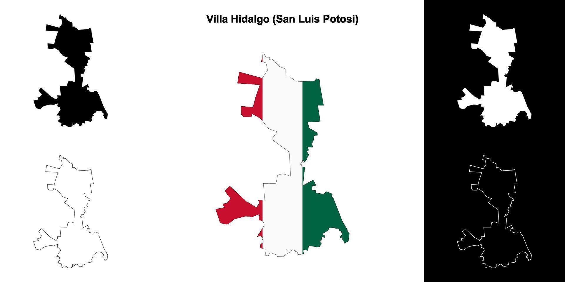 Villa Hidalgo municipality, San Luis Potosi outline map set vector