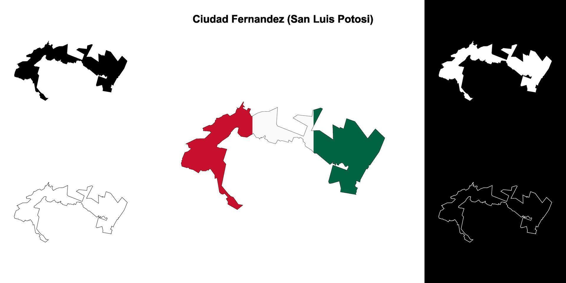 Ciudad Fernandez municipality, San Luis Potosi outline map set vector